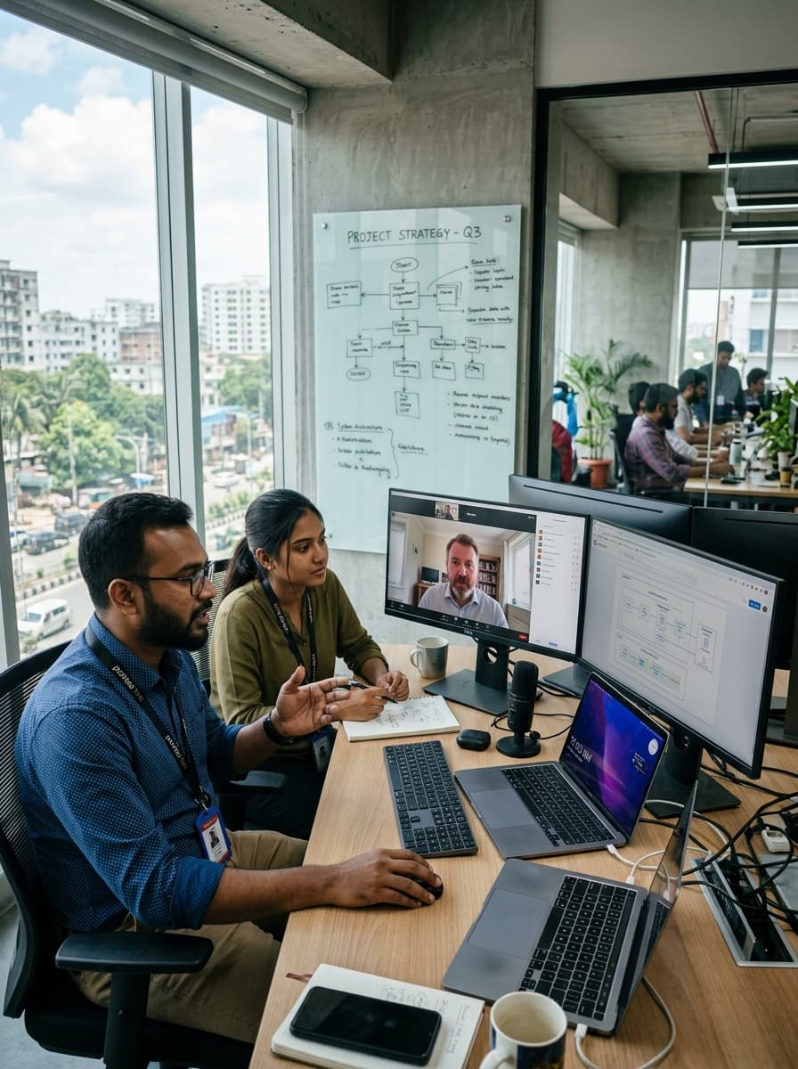 Software engineer and designer in client strategy call
