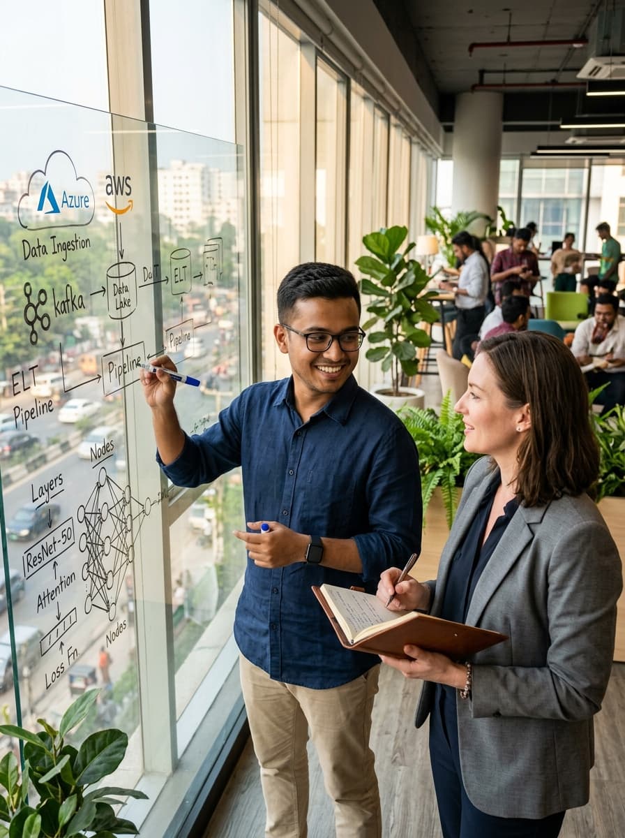 AI engineer designing cloud architecture pipeline